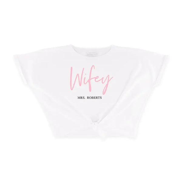 Personalized Bridal Party Tie-Up Wedding Shirt - Wifey Script