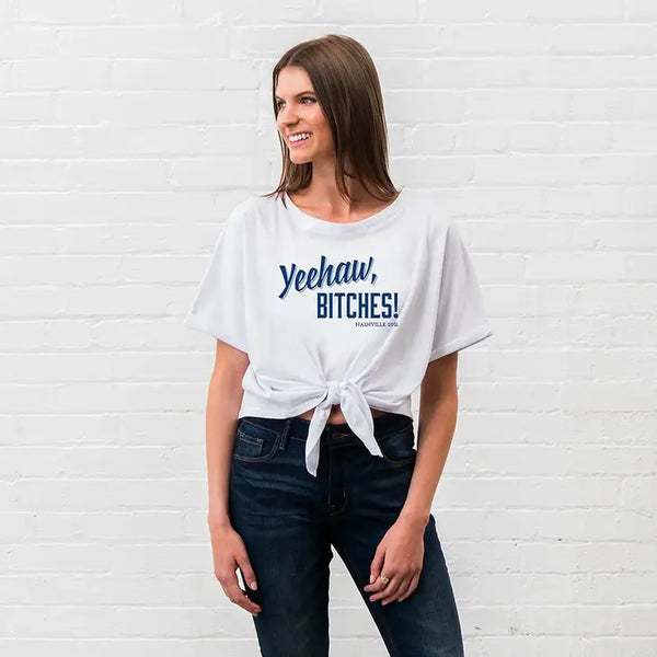 Personalized Bridal Party Tie-Up Wedding Shirt - Yeehaw Bitches