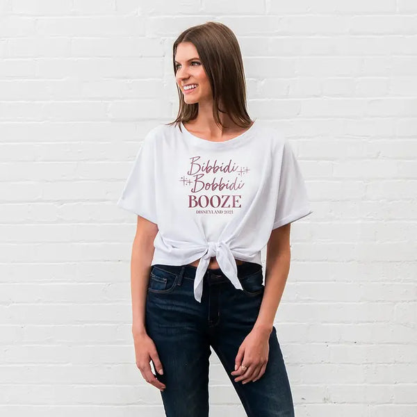 Personalized Bridal Party Tie-Up Wedding Shirt - Bibbidi Bobbidi Booze