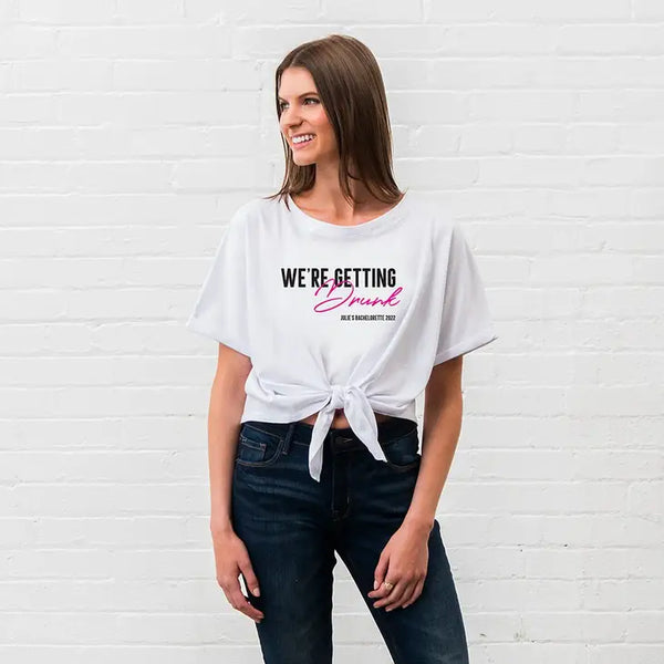 Personalized Bridal Party Tie-Up Wedding Shirt - We're Getting Drunk