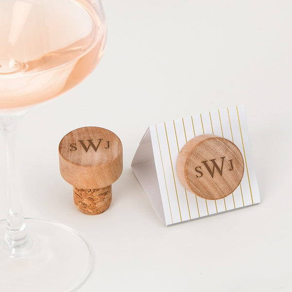 Custom Engraved Reusable Wooden Bottle Stopper - Traditional Monogram