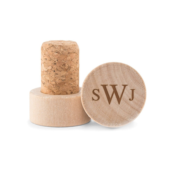 Custom Engraved Reusable Wooden Bottle Stopper - Traditional Monogram