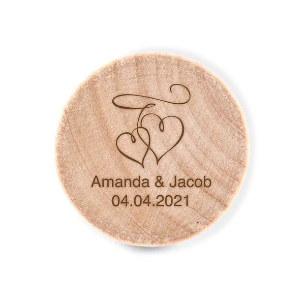 Custom Engraved Reusable Wooden Bottle Stopper - Double Hearts