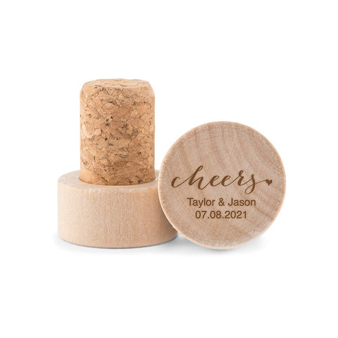 Custom Engraved Reusable Wooden Bottle Stopper - Cheers