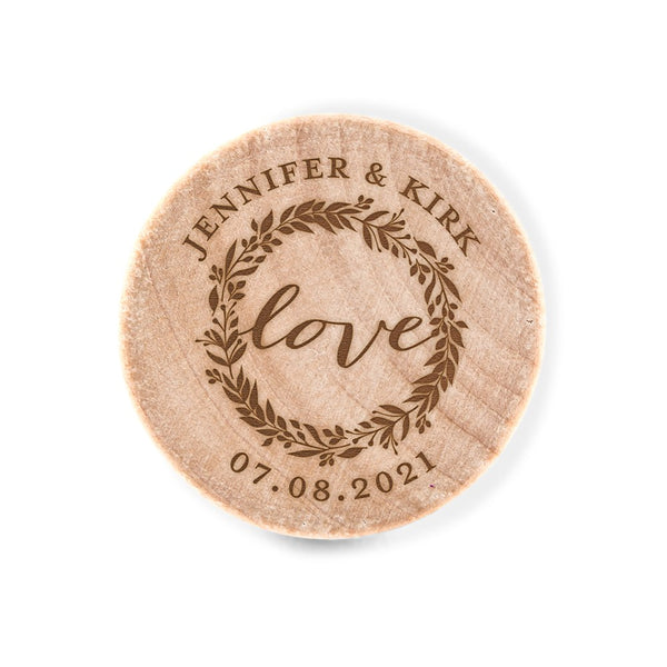 Custom Engraved Reusable Wooden Bottle Stopper - Love Wreath