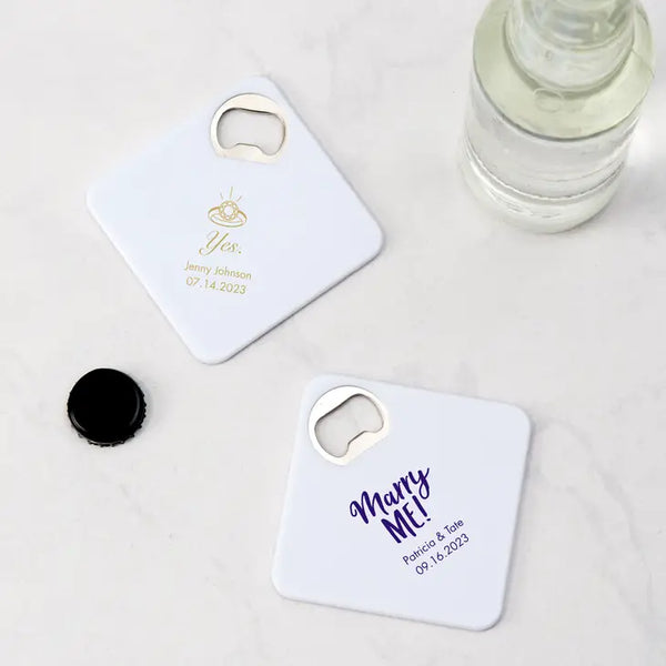 Personalised Plastic Drink Coaster Wedding Favour With Bottle Opener - Engagement Party | More Occasions