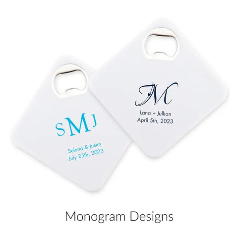 Personalised Plastic Drink Coaster Wedding Favour With Bottle Opener - Monograms | More Designs