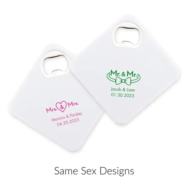 Personalised Plastic Drink Coaster Wedding Favor With Bottle Opener - LGBTQ+ | More Designs