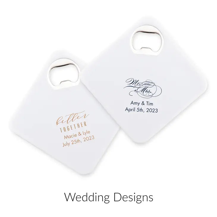 Personalized Plastic Drink Coaster Wedding Favour With Bottle Opener - Wedding | More Occasions