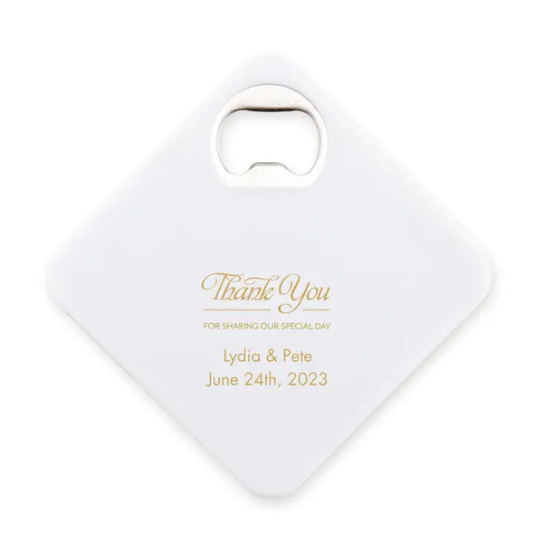 Personalized Plastic Drink Coaster Wedding Favour With Bottle Opener - Trendy Sayings | More Designs