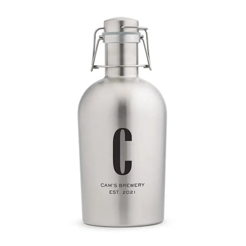 Personalized Stainless Steel Flip-Top Beer Growler - Sans Serif Monogram