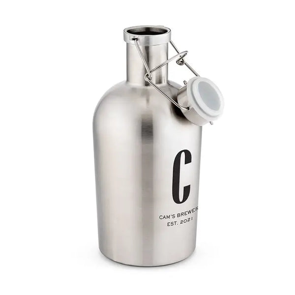 Personalized Stainless Steel Flip-Top Beer Growler - Sans Serif Monogram