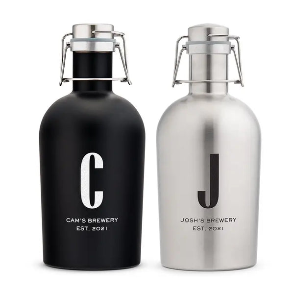 Personalized Stainless Steel Flip-Top Beer Growler - Sans Serif Monogram