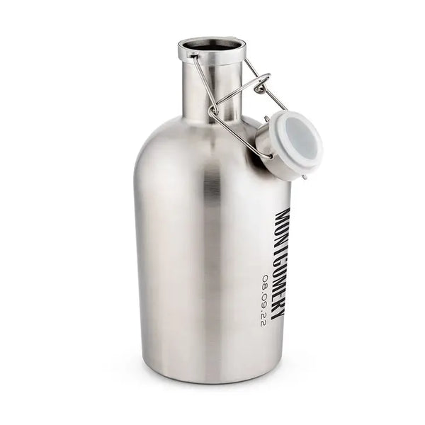 Personalized Stainless Steel Flip-Top Beer Growler - Vertical Text Monogram