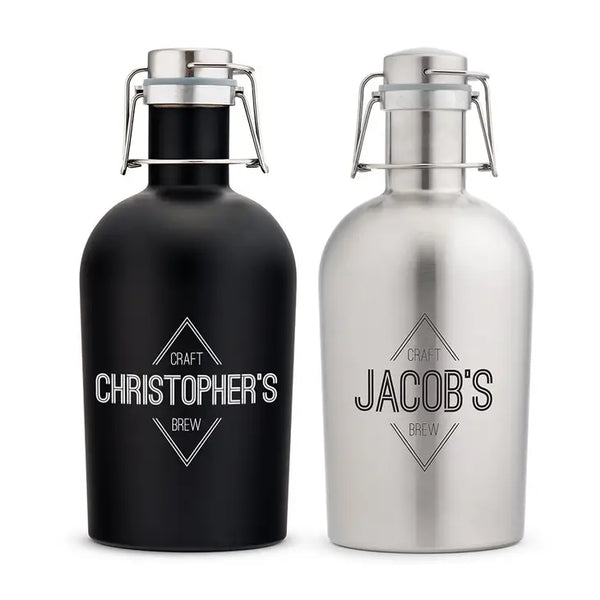 Personalized Stainless Steel Flip-Top Beer Growler - Diamond Emblem