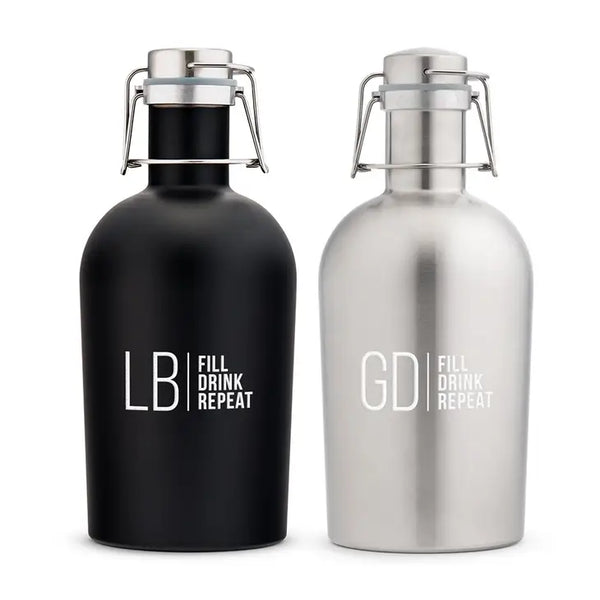 Personalized Stainless Steel Flip-Top Beer Growler - Modern Monogram & Text