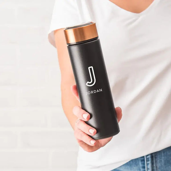 Personalized Stainless Steel Cylinder Travel Bottle - Line Initial