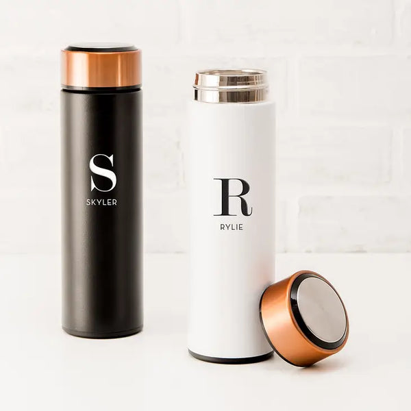 Personalized Stainless Steel Cylinder Travel Bottle - Modern Serif Initial