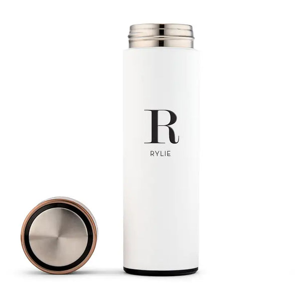 Personalized Stainless Steel Cylinder Travel Bottle - Modern Serif Initial