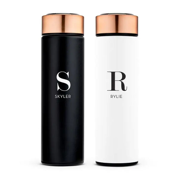 Personalized Stainless Steel Cylinder Travel Bottle - Modern Serif Initial