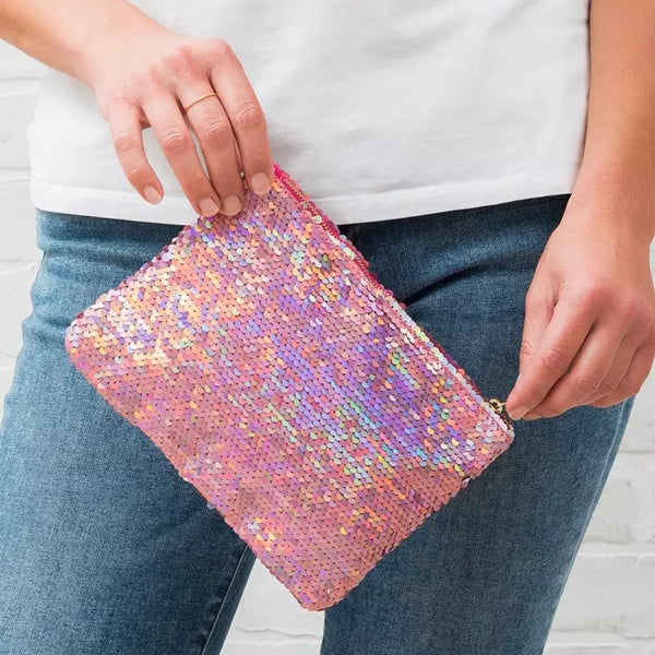 Women's Mermaid Sequin Makeup Bag - Pink