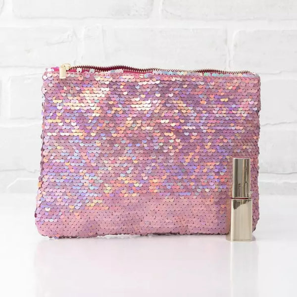 Women's Mermaid Sequin Makeup Bag - Pink