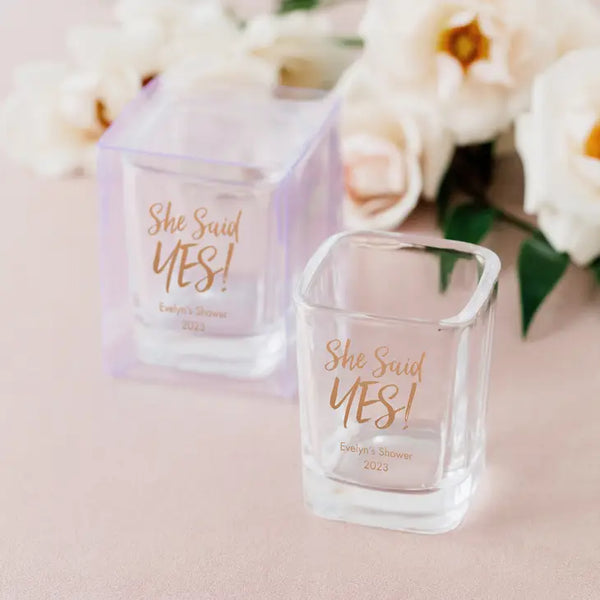 Custom Printed 2 oz. Square Shot Glass Wedding Favour - Bridal Shower | More Occasions