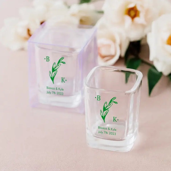 Custom Printed 2 oz. Square Shot Glass Wedding Favour - Monograms | More Designs