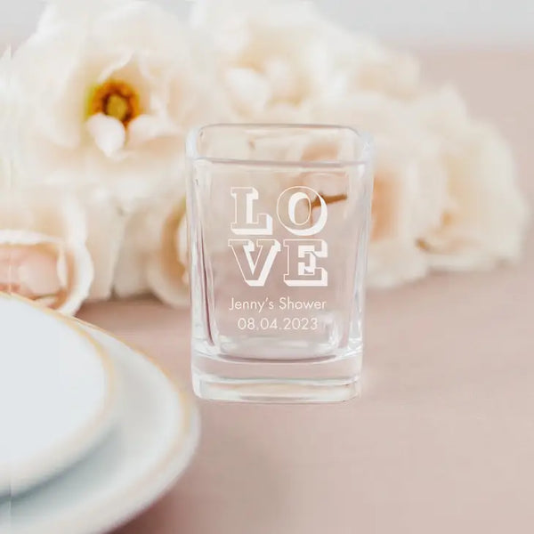 Custom Printed 2 oz. Square Shot Glass Wedding Favour - Bridal Shower | More Occasions