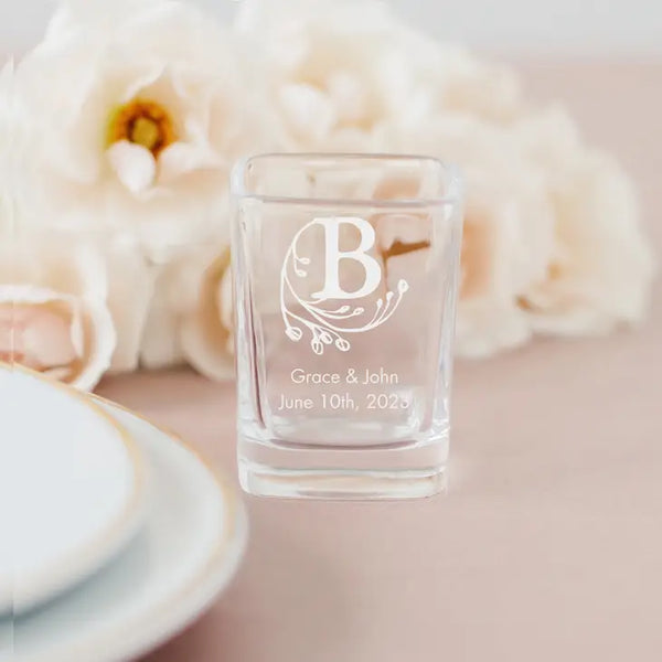 Custom Printed 2 oz. Square Shot Glass Wedding Favour - Monograms | More Designs