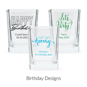 Custom Printed 2 oz. Square Shot Glass Favour - Birthday | More Occasions