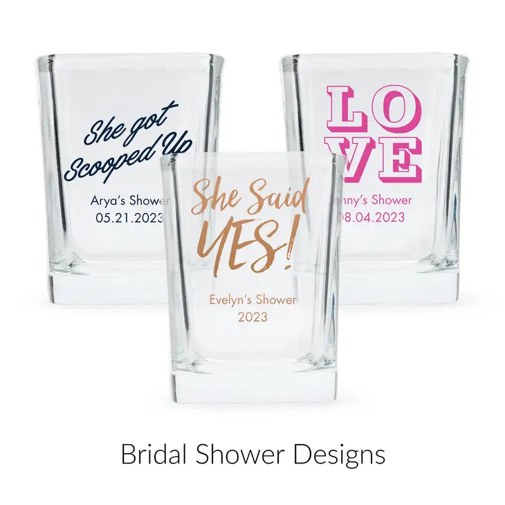 Custom Printed 2 oz. Square Shot Glass Wedding Favour - Bridal Shower | More Occasions