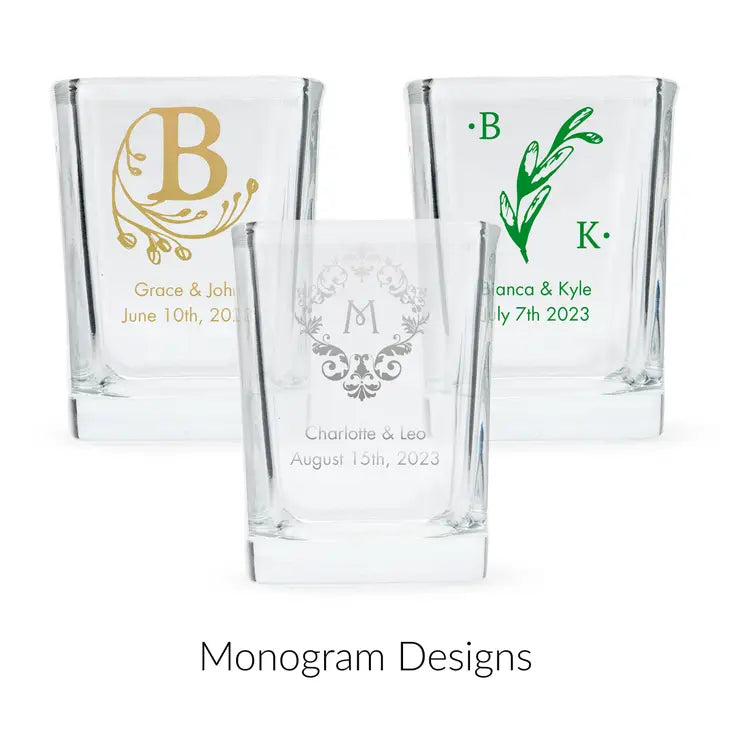 Custom Printed 2 oz. Square Shot Glass Wedding Favour - Monograms | More Designs