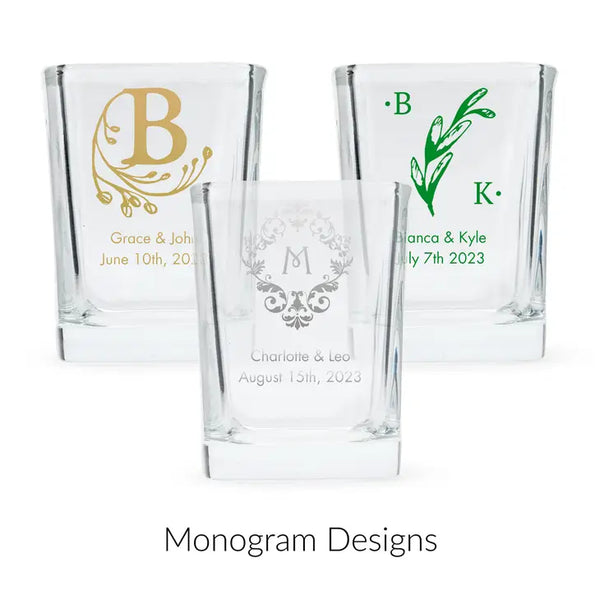 Custom Printed 2 oz. Square Shot Glass Wedding Favour - Monograms | More Designs