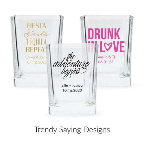 Custom Printed 2 oz. Square Shot Glass Wedding Favour - Trendy Sayings | More Designs