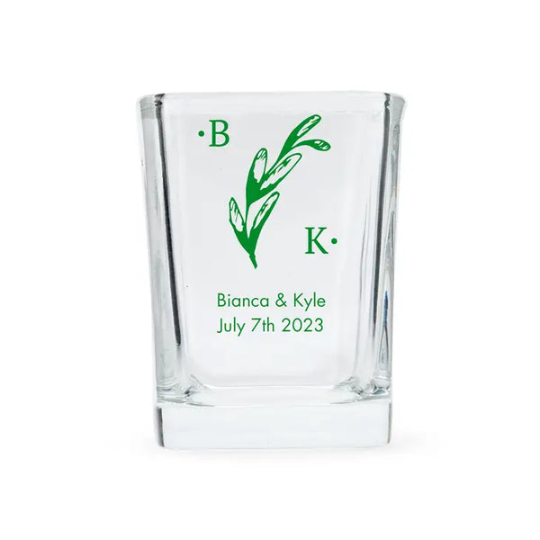 Custom Printed 2 oz. Square Shot Glass Wedding Favour - Monograms | More Designs