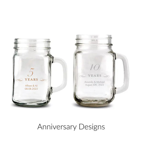 Personalized 12 or 16 oz. Mason Jar Drinking Glass Favor - Anniversary | + More Occasions