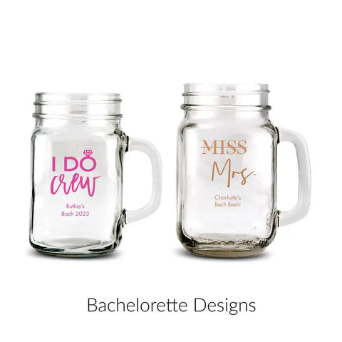 Personalized 12 or 16 oz. Mason Jar Drinking Glass Wedding Favor - Bachelorette | + More Occasions