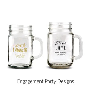 Personalized 12 or 16 oz. Mason Jar Drinking Glass Wedding Favor - Engagement Party | + More Occasions