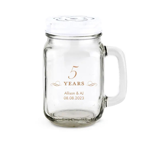 Personalized 12 or 16 oz. Mason Jar Drinking Glass Favor - Anniversary | + More Occasions