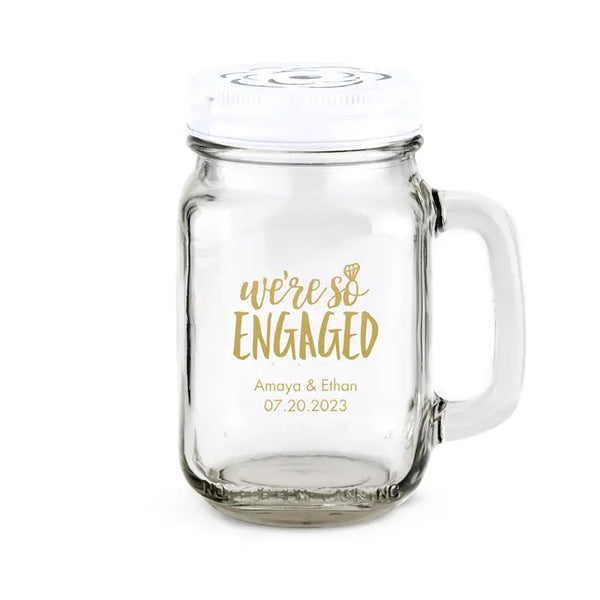 Personalized 12 or 16 oz. Mason Jar Drinking Glass Wedding Favor - Engagement Party | + More Occasions