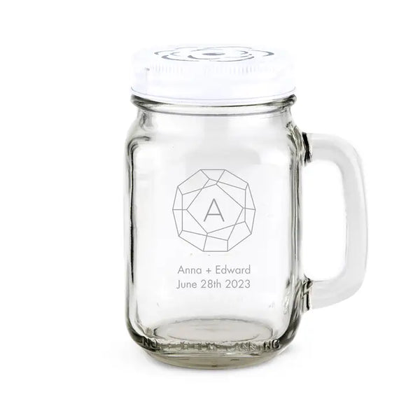 Personalized 12 or 16 oz. Mason Jar Drinking Glass Wedding Favor - Monograms | + More Designs