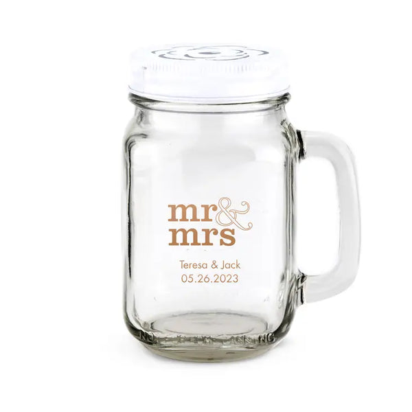 Personalized 12 or 16 oz. Mason Jar Drinking Glass Wedding Favor - Wedding | + More Occasions