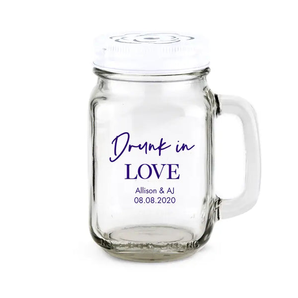 Personalized 12 or 16 oz. Mason Jar Drinking Glass Wedding Favor - Trendy Sayings | + More Designs