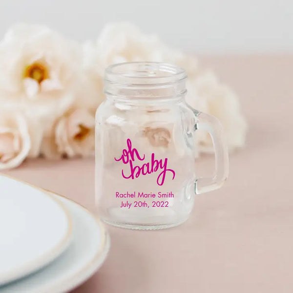 Personalised 4 oz. Mini Mason Jar Shot Glass Favour - Baby Shower | More Occasions