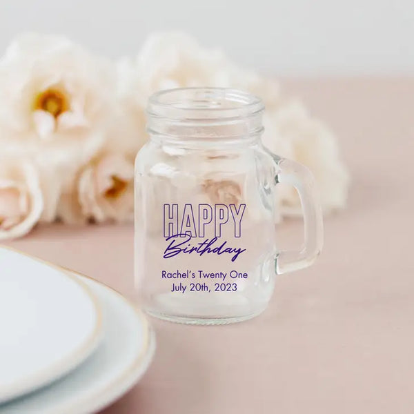 Personalised 4 oz. Mini Mason Jar Shot Glass Favour - Birthday | More Occasions