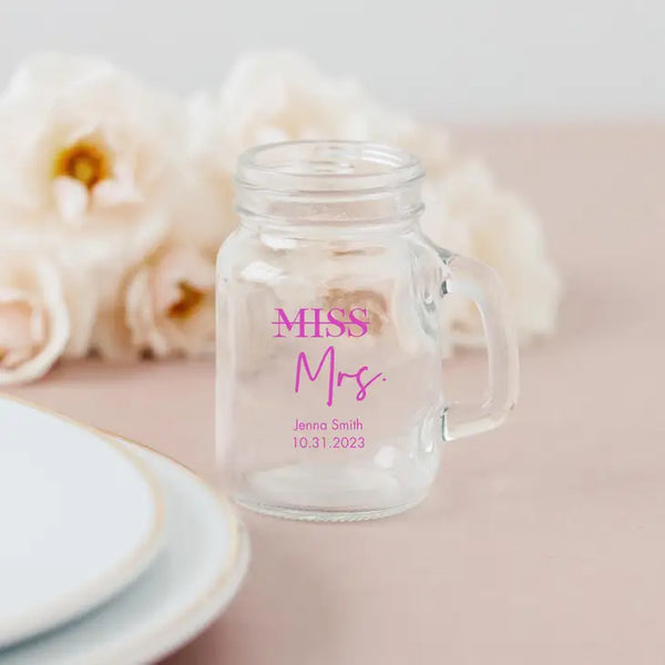 Personalised 4 oz. Mini Mason Jar Shot Glass Wedding Favour - Bachelorette | More Occasions