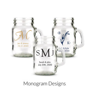 Personalized 4 oz. Mini Mason Jar Shot Glass Wedding Favour - Monograms | More Designs