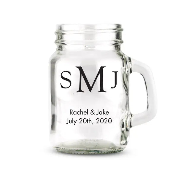 Personalized 4 oz. Mini Mason Jar Shot Glass Wedding Favour - Monograms | More Designs