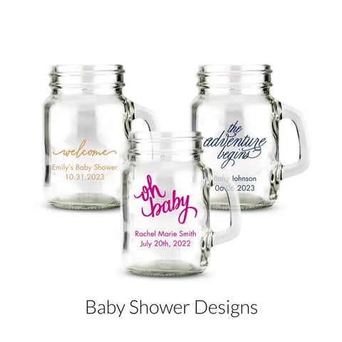 Personalised 4 oz. Mini Mason Jar Shot Glass Favour - Baby Shower | More Occasions